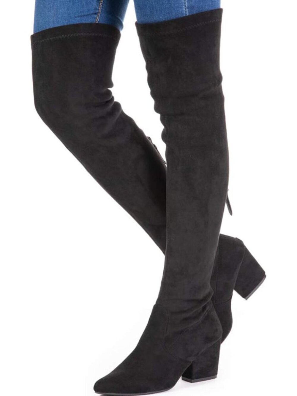 Black Suede Over The Knee Boots Size 38 Back Zip Winter Fall Boots Stylish